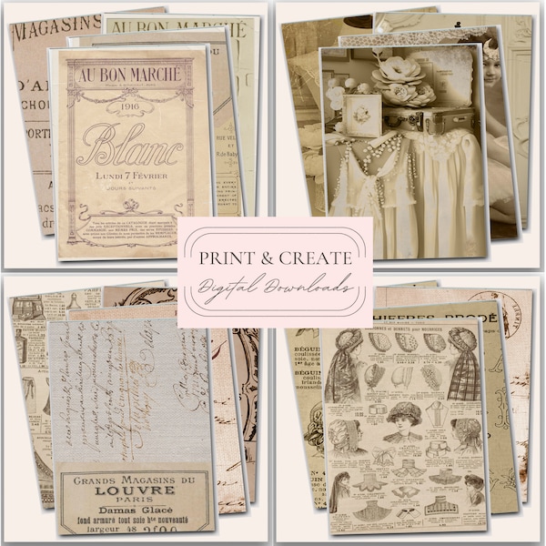 Au Bon Marche Haberdashery Printable Papers & Cards / Vintage French Photographs / Junk Journal Ephemera Printables / By Boho Love No.170