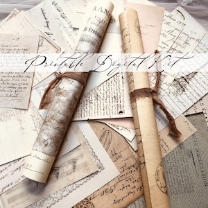 Papéis de diário antigos para impressão e itens efêmeros / Páginas digitais de cartas vintage / Download instantâneo / Por Boho Love / Kit nº 130