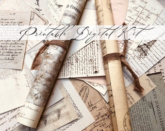 Printable old junk journal papers and Ephemera / Vintage letters digital pages / Instant Download / By Boho Love / Kit no.130