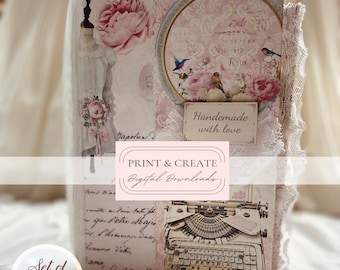 Shabby Chic Boudoir Journal Printable Papers / Vintage Pink Victorian Roses Pages / Instant Download Digital Sheets / By Boho Love / no. 173