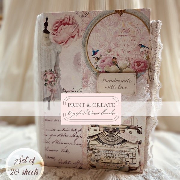 Papiers imprimables du journal boudoir shabby chic / pages de roses victoriennes roses vintage / feuilles numériques à téléchargement immédiat / par Boho Love / no. 173