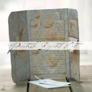 Carpeta imprimible con diario de letras antiguas, kit de papel para manualidades, kit digital de efímeras, kit digital Shabby, kit n.° 054 de Boho Love