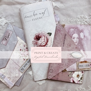 Kit numérique de papiers imprimables Junk Journal de L'atelier Dentelle / Thème rose minable / Par Boho Love / N° 198