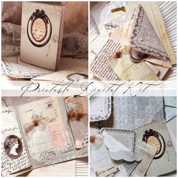 Pastel lace junk journaling printable digital kit / Vintage papers and Ephemera / Instant Download / By Boho Love