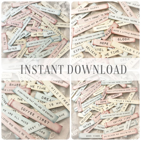 Journal Words, Inspirational Quotes, printable Ephemera Vintage labels, Digital Download Kit, Typewriter Journaling stickers / no. 079