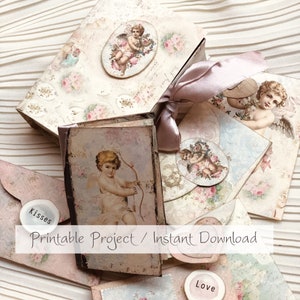 Caja de regalo y libro DIY para el día de San Valentín imprimibles / Efímeras vintage / Kit de manualidades con papeles digitales / Descarga instantánea / Por Boho Love n.° 165