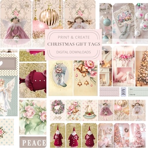 Etichette regalo stampabili di Natale / Kit digitale Shabby, Rosa, Retro / Download istantaneo / Di Boho Love no. 192