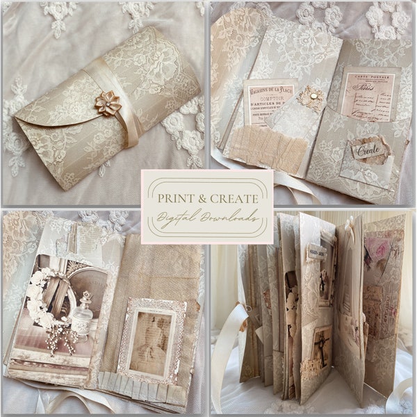 Printable vintage Lace folio Digital Kit / Shabby, Chic, DIY Junk Journal Book / Téléchargement instantané / Par Boho Love / 173