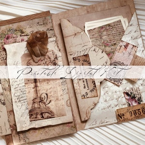 Kit digital para impressão de diário de lixo / Papéis vintage e páginas de itens efêmeros / Download instantâneo / Por Boho Love nº 134