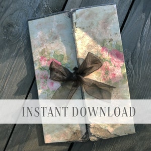 Portfólio digital de rosas vintage antigas para impressão / Pasta carteira com compartimentos surrados / Download instantâneo Por Boho Love nº 0020