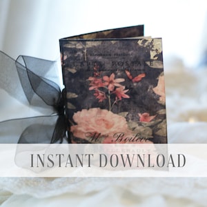 Cuaderno vintage con flores botánicas / Kit de manualidades con efímeras para imprimir digitalmente / Descarga instantánea / Por Boho Love / 058