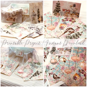 Große Weihnachtskarten und Umschläge zum selber ausdrucken / shabby pink Papier / Vintage Weihnachtskarte / Von Boho Love no.153