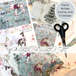 Weihnachtspost Umschläge / Weihnachtskarten Set zum ausdrucken / shabby, vintage, pink, woodland / Von Boho Love no.156