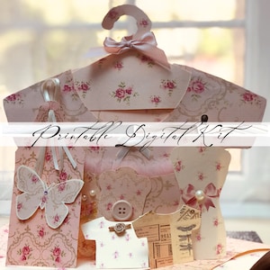 Shabby Rosen Top Set zum ausdrucken / Vintage Ephemera Set / digitales Ephemera Set / Vintage Shabby Rosen Top und Kleiderbügel / Von Boho Love - no. 129
