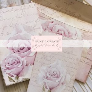 Vintage Pfirsich Rosen Umschlag Buch digitales Kit / Printable Ephemera / Shabby, Chic, Pink, Mini / Instant Download / Nr. 108