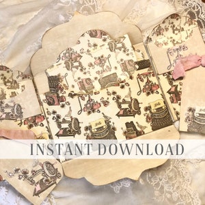 Carpeta tipo folio con sobres para máquina de escribir vintage digital / hoja de collage, kit de diario basura imprimible, efímera / descarga instantánea / por Boho Love 097
