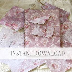 Vintage rosa Rosen Notizbuch / digitale Journal Seiten / Vintage Ephemera / Vintage Shabby Buchcover / Von Boho Love no. 0010