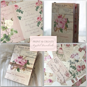 Kit di carta per diario spazzatura stampabile / vintage, rosa, pagine digitali, grande pacco di carta, effimere / Download immediato / Di Boho Love n. 077