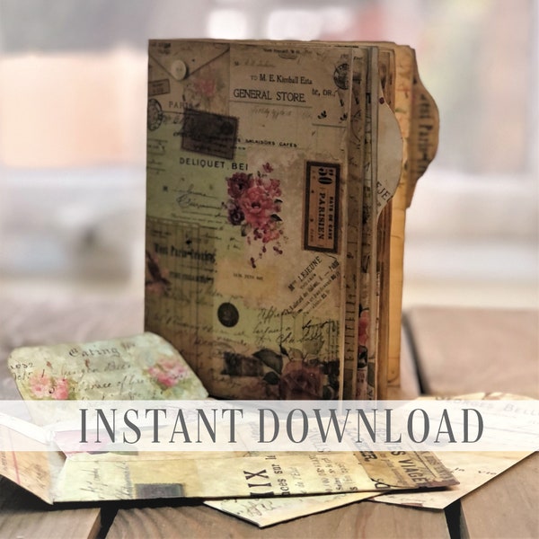 Printable collage junk journal DIY book kit / Vintage digital crafting kit / Instant download journaling mix media craft / By Boho Love