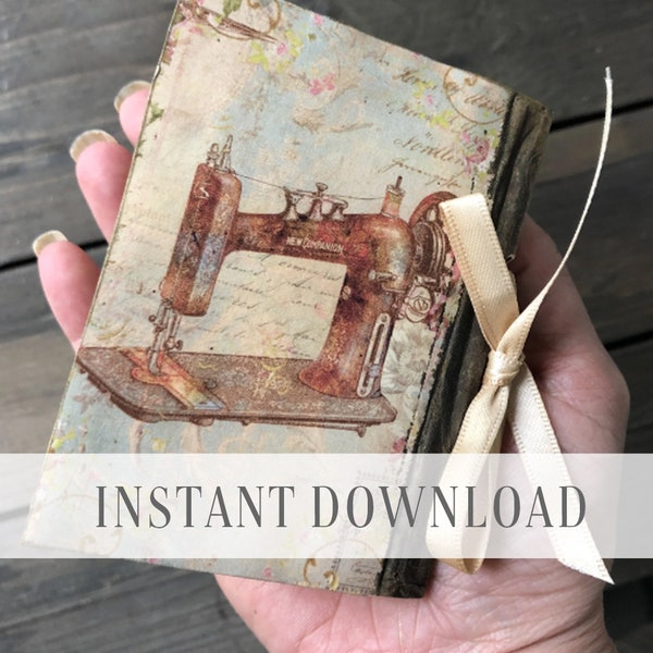 Téléchargement instantané Sew vintage junk journal pocket size DIY book / Printable digital Ephemera crafting kit / By Boho Love