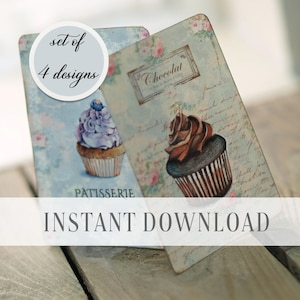 Vintage Cupcakes Papier zum Ausdrucken / Ephemera / Französische Backwaren zum Ausdrucken / Rezeptbuch Papiere / Von Boho Love 047