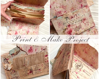 Printable project: collage pattern accordion organizer folio / Digital DIY Kit / Instant download / By Boho Love / Kit no. 168