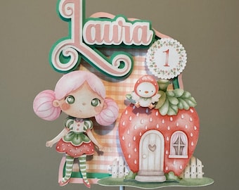 Custom Strawberry Cake Topper: Handmade Birthday Party Decoration