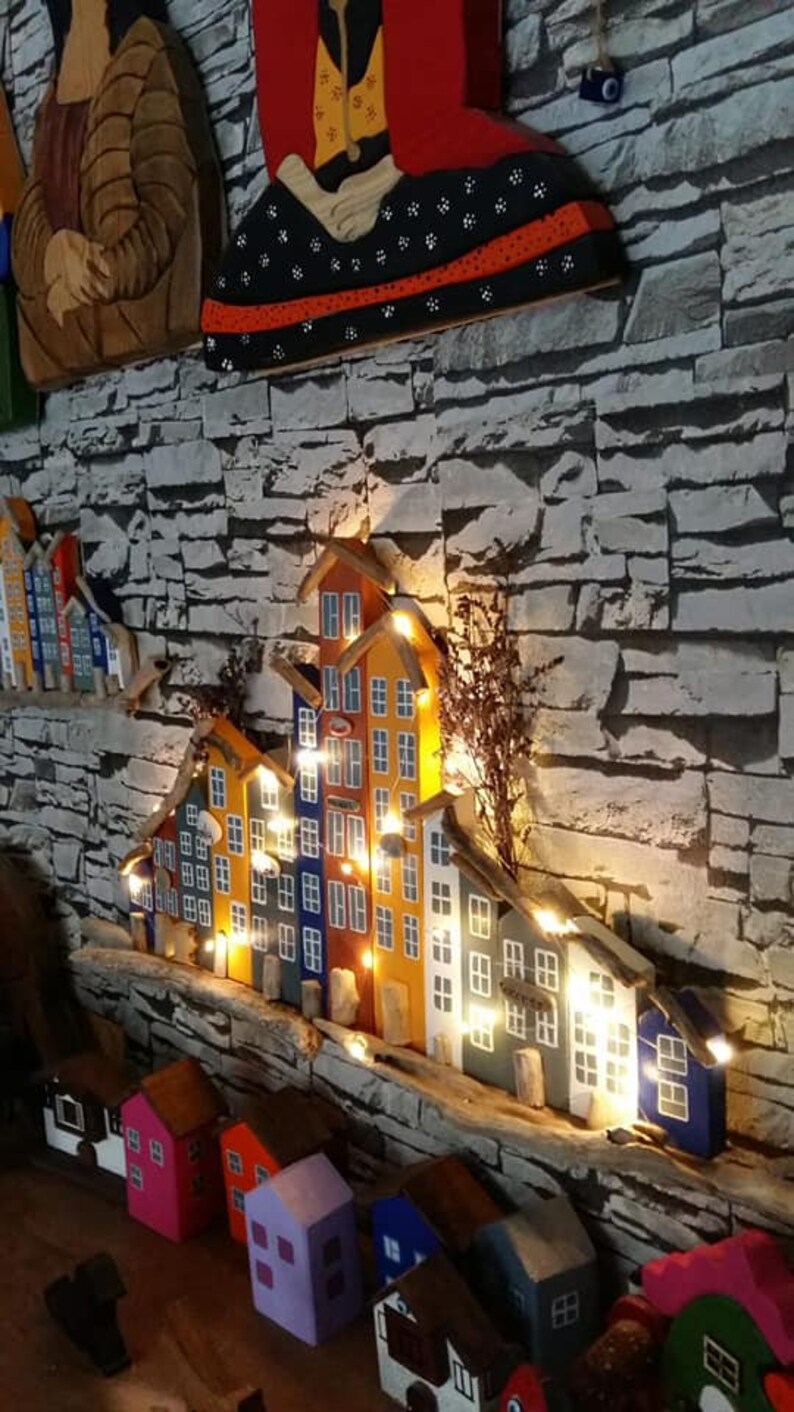 Driftwood Cottages Wall Hanging Home Art Decor Led Lighted Etsy