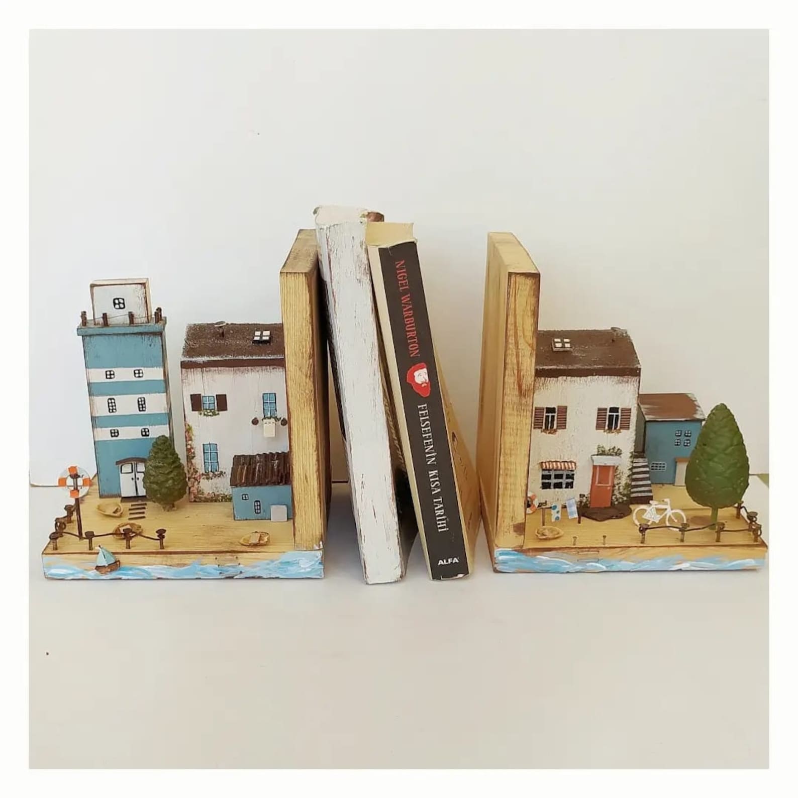 Wooden Bookend Decorative Rustic Wood Book Stopper Etsy