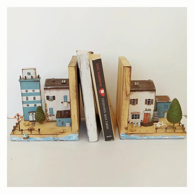 Wooden Bookend Decorative Rustic Wood Book Stopper Etsy