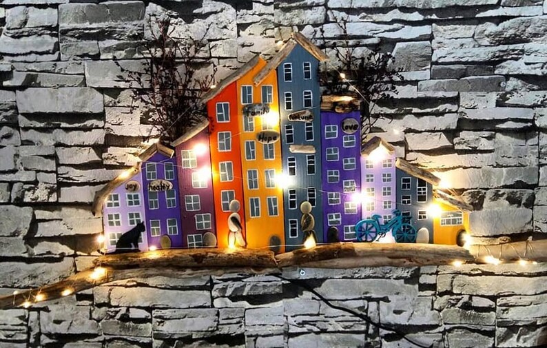 Driftwood Cottages Wall Hanging Home Art Decor Led Lighted Etsy