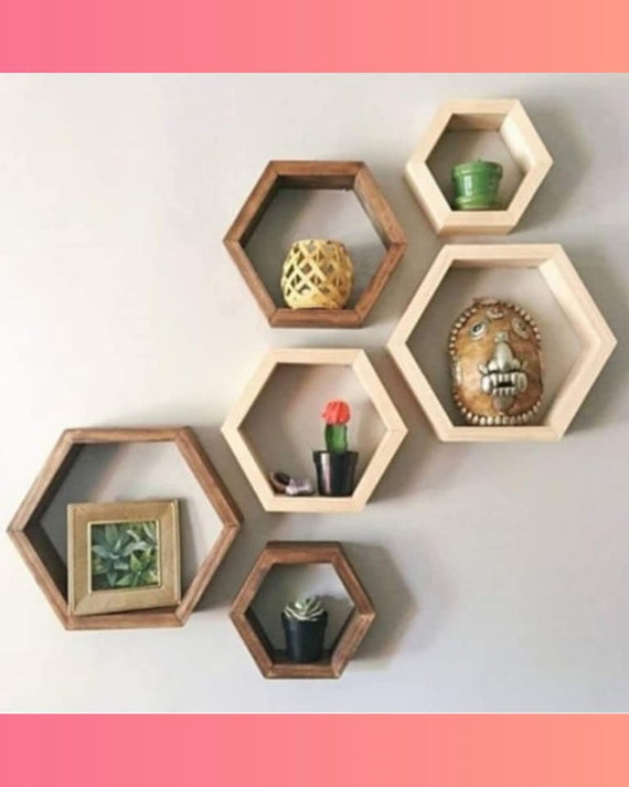 Set of Six Wooden Hexagon Shelves / Shelves / Etsy