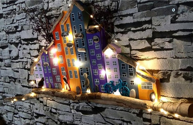 Driftwood Cottages Wall Hanging Home Art Decor Led Lighted Etsy