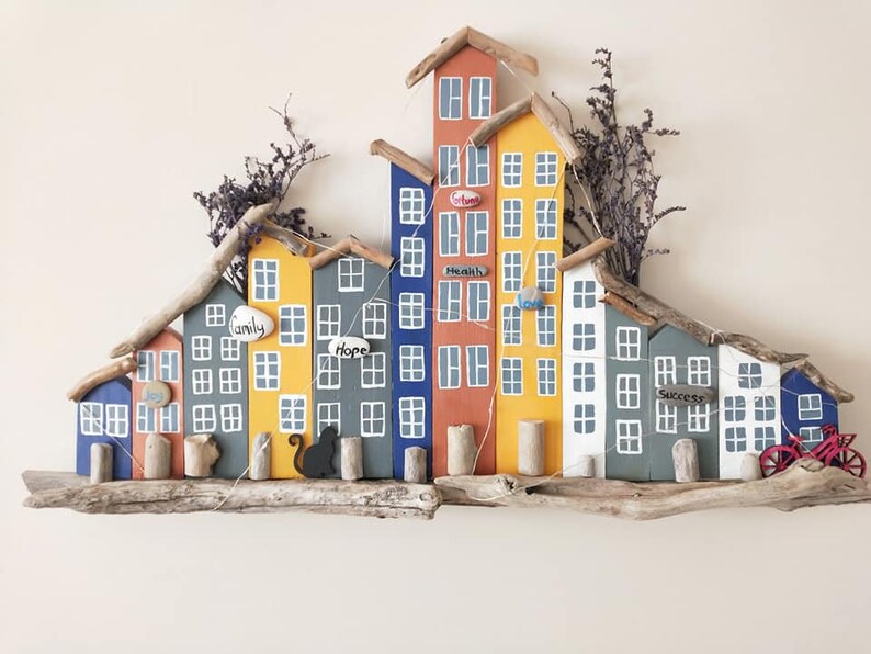 Driftwood Cottages Wall Hanging Home Art Decor Led Lighted Etsy