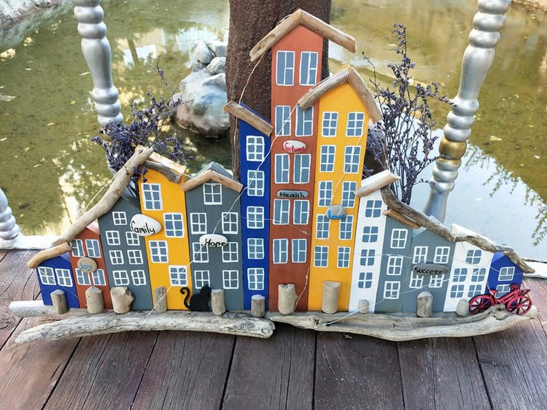 Driftwood Cottages Wall Hanging Home Art Decor Led Lighted Etsy