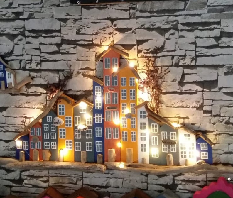 Driftwood Cottages Wall Hanging Home Art Decor Led Lighted Etsy