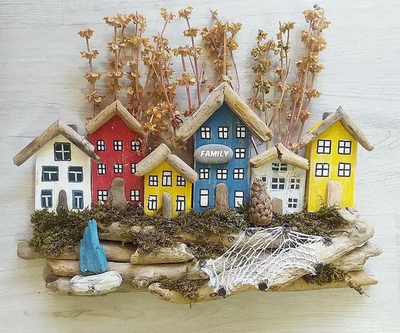Driftwood Cottages Key Holder Wall Hanging Home Art Decor Jewellery Organiser Drift Wooden Houses Art Housewarming Friend Gift Etsy