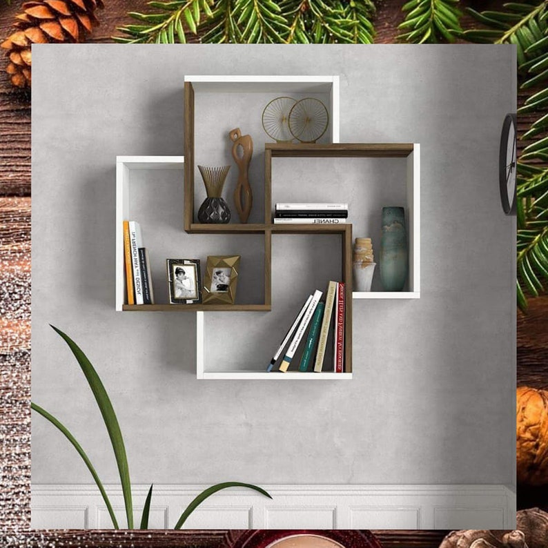 Rustic Wooden Square Shelves Wood Shelves Wallboard Wall Etsy