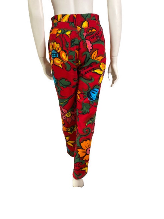 Moschino Jeans red floral print jeans / US 28 / 1… - image 6