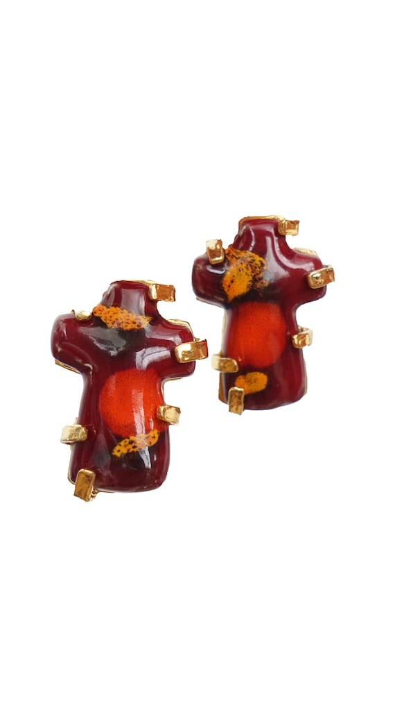 Christian Lacroix red cross clip earrings