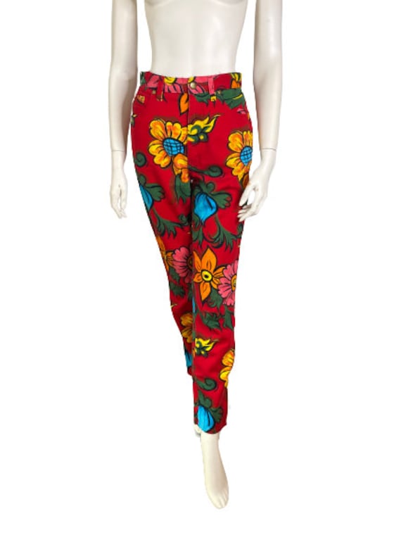 Moschino Jeans red floral print jeans / US 28 / 1… - image 2
