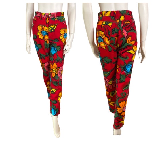 Moschino Jeans red floral print jeans / US 28 / 1… - image 1