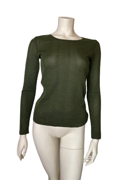 Gucci by Tom Ford Fall 1996 khaki green mesh top … - image 2