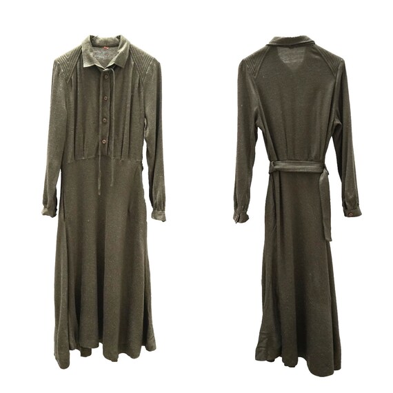 1940's khaki green A-line dress / Size S