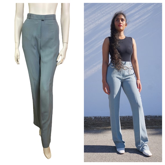 Thierry Mugler turquoise straight trousers / FR 4… - image 1