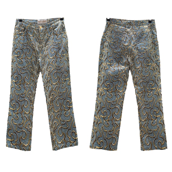 Roberto Cavalli Y2K blue and gold printed jeans /