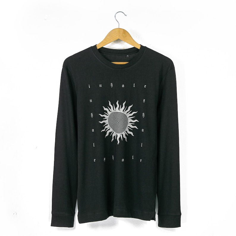 Celestial Print Long Sleeve Tshirt Inhale Exhale Graphic Tee Mens Long