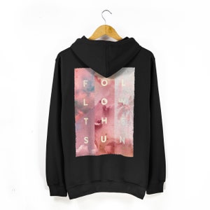 Unisex Tropical Print Beach Hoodie | Follow The Sun Slogan Hoodie | Surf Style Pouch Pocket Hoodie