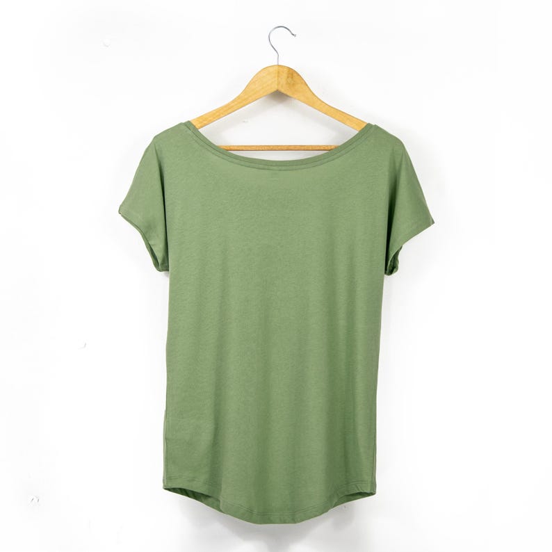 Ladies Organic Scoop Neck T-Shirt in Soft Olive Green