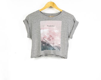 T-shirt femme 'Wanderlust' en coton bio à manches retroussées